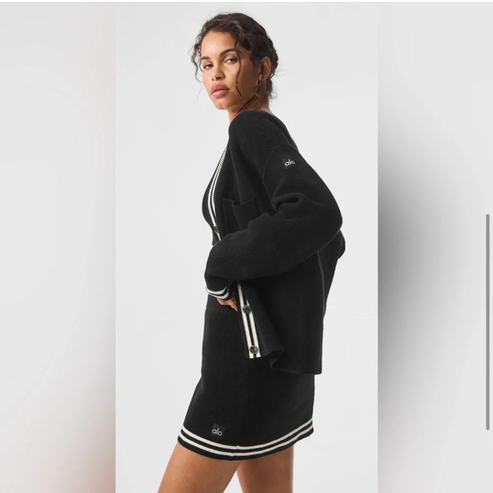 ❌SOLD❌Alo Yoga Tennis Club Sweater Knit Cardigan in Black/Ivory New with Tags! - Picture 5 of 11